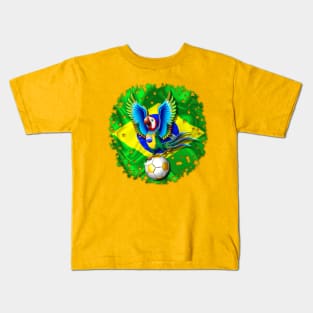 Brazil Macaw with Football / Soccer Ball Kids T-Shirt